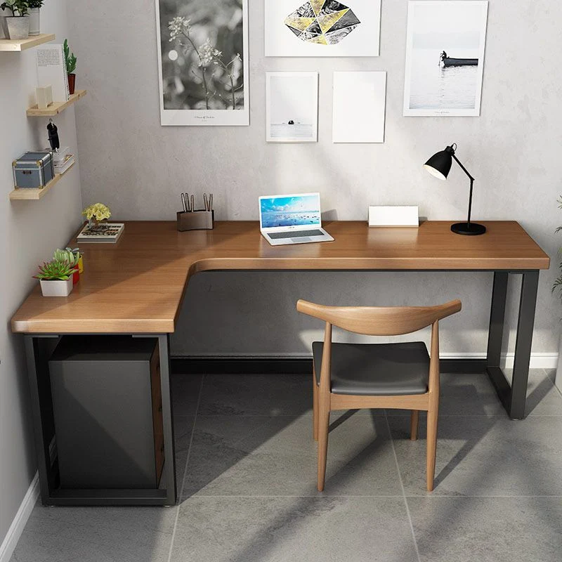 Table d'écriture en forme de L, table de travail fixe industrielle en bois massif pour la maison Clearhalo