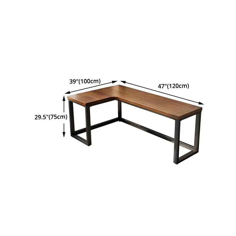 Table d'écriture en forme de L, table de travail fixe industrielle en bois massif pour la maison Clearhalo