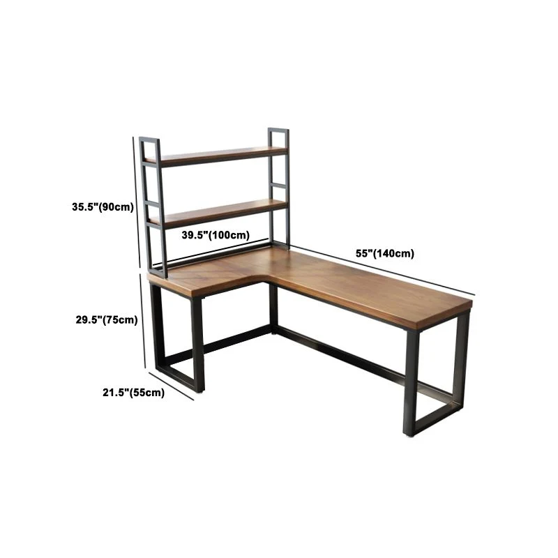Table d'écriture industrielle en bois massif, table de bureau fixe en forme de L avec étagère Clearhalo