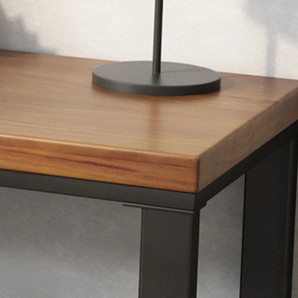 Table d'écriture industrielle en bois massif, table de bureau fixe en forme de L avec étagère Clearhalo