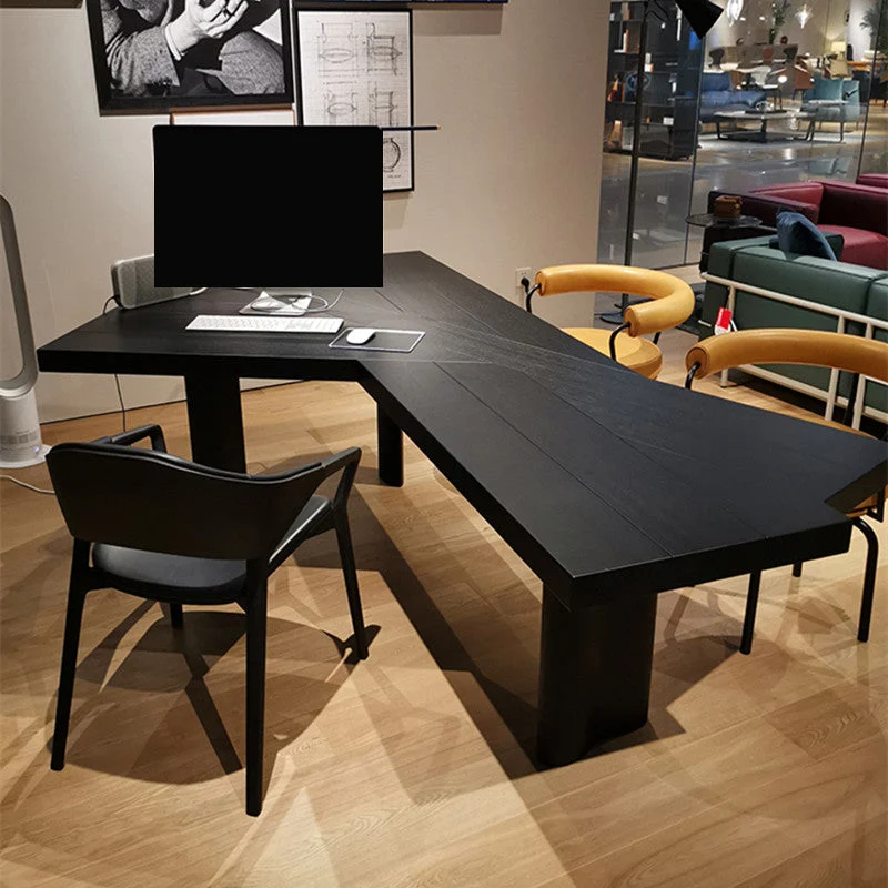 Table d'écriture noire de forme libre, bureau de bureau en bois massif de Style moderne Clearhalo