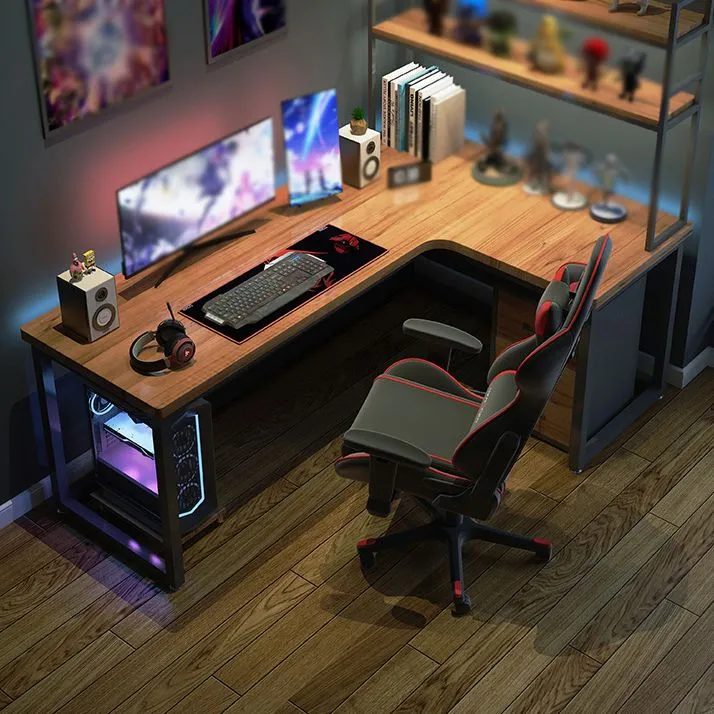 Table d'écriture pour bureau à domicile, bureau de travail moderne en forme de L en bois massif Clearhalo