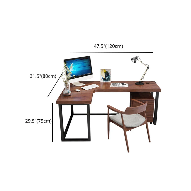 Table d'écriture pour la maison, bureau de travail industriel en forme de L en bois massif Clearhalo