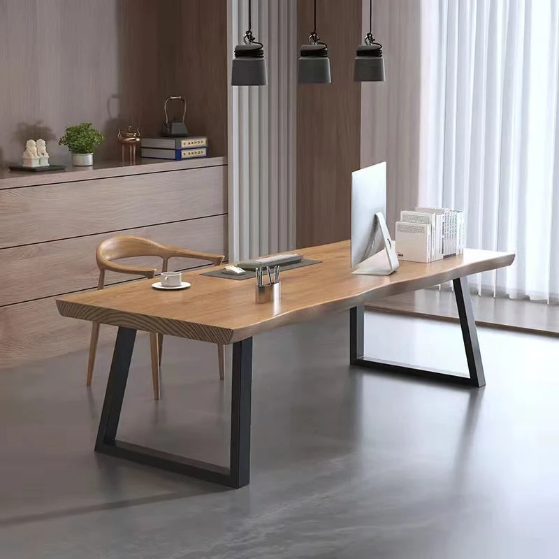 Table d'écriture rectangulaire, bureau industriel en bois massif avec base Seld Clearhalo