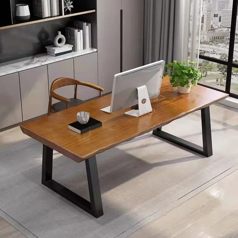 Table d'écriture rectangulaire, bureau industriel en bois massif avec base Seld Clearhalo