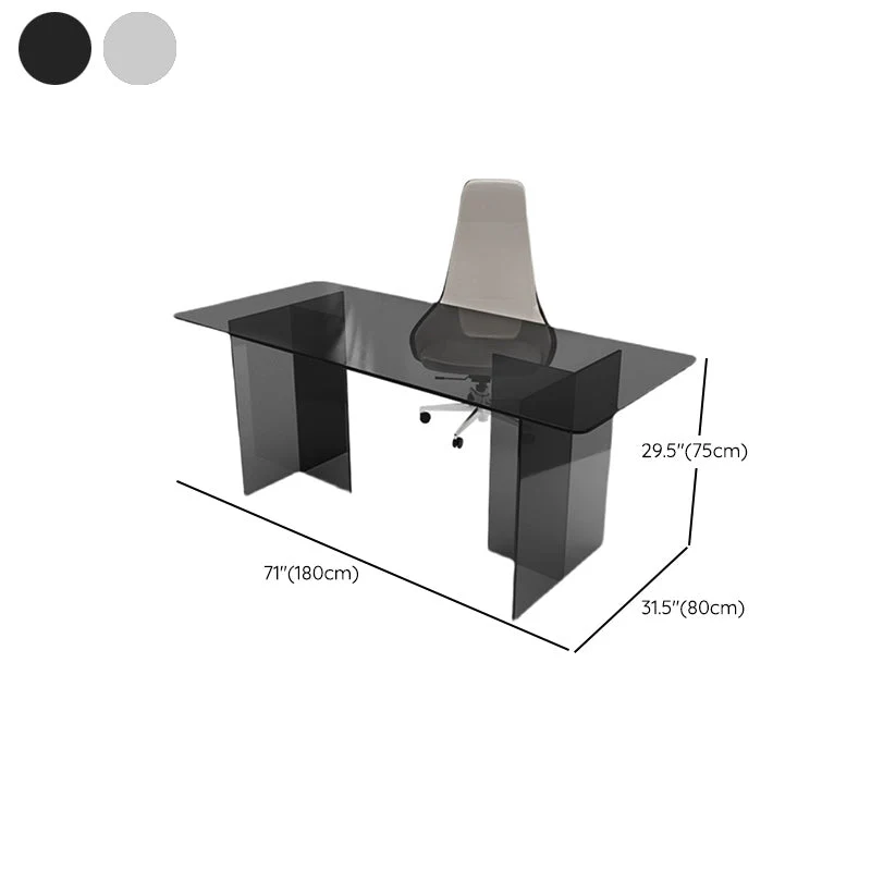 Table d'écriture rectangulaire pour la maison, bureau de travail moderne en verre avec pieds en verre Clearhalo