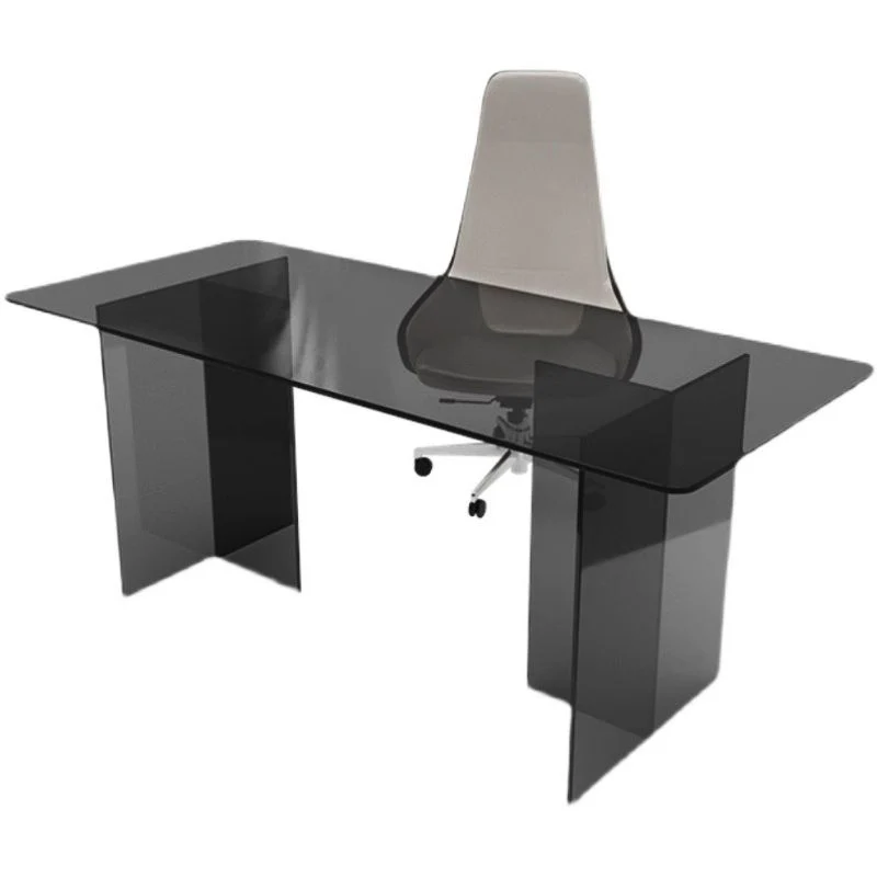 Table d'écriture rectangulaire pour la maison, bureau de travail moderne en verre avec pieds en verre Clearhalo