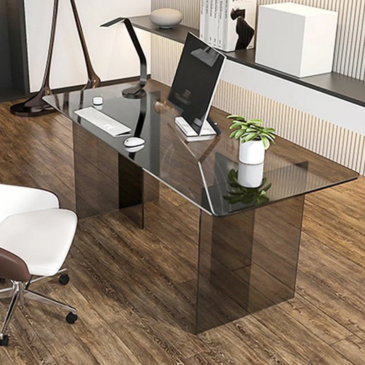 Table d'écriture rectangulaire pour la maison, bureau de travail moderne en verre avec pieds en verre Clearhalo