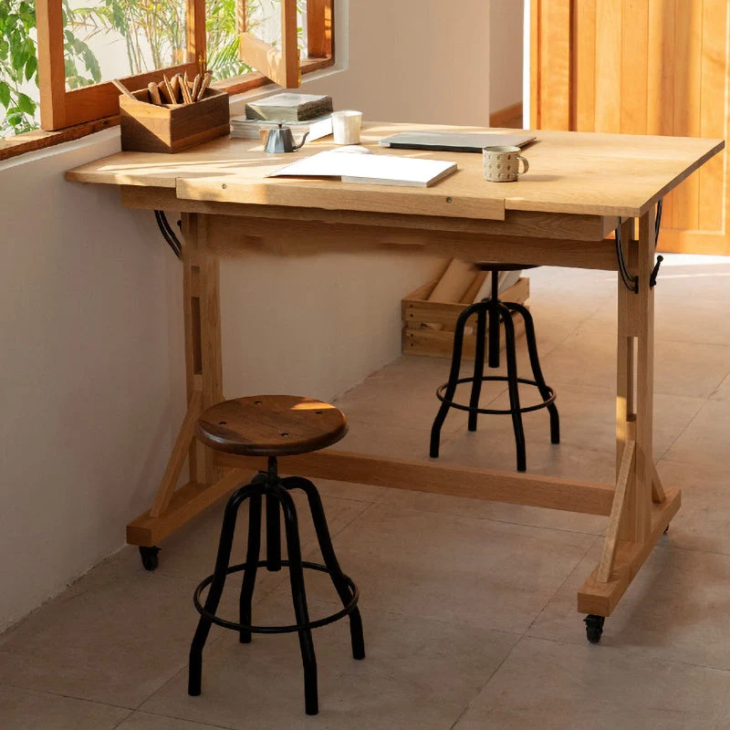 Table à dessin à angle réglable, bureau debout en bois massif avec roulettes Clearhalo