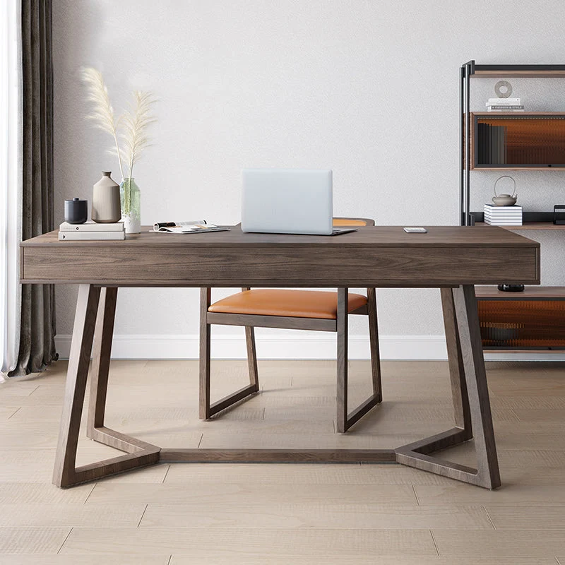 Table d'ordinateur de forme rectangulaire, bureau d'écriture en bois marron Clearhalo