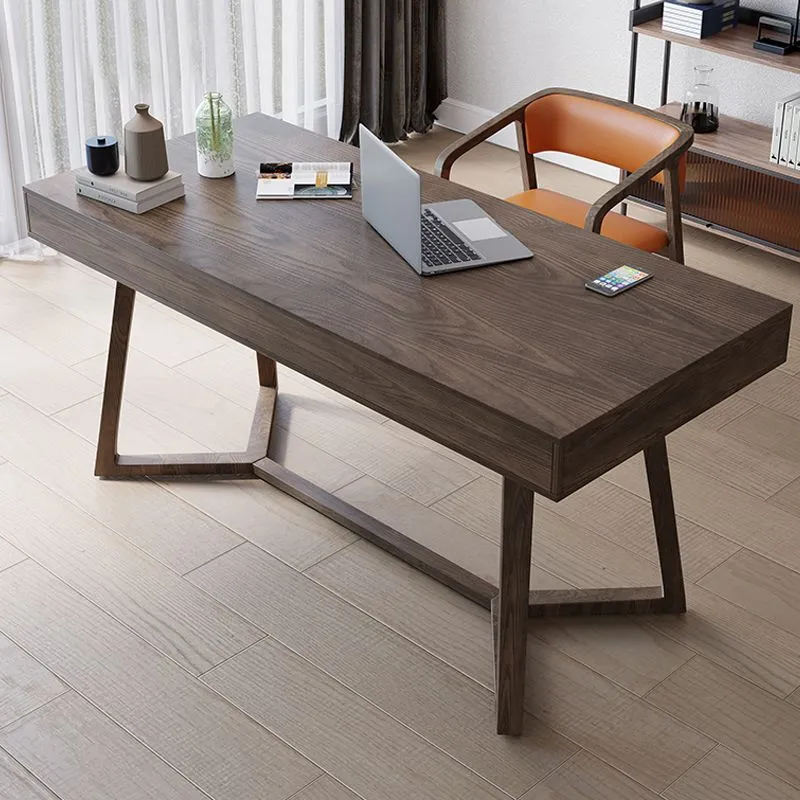 Table d'ordinateur de forme rectangulaire, bureau d'écriture en bois marron Clearhalo