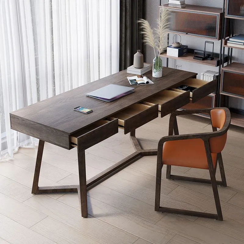 Table d'ordinateur de forme rectangulaire, bureau d'écriture en bois marron Clearhalo