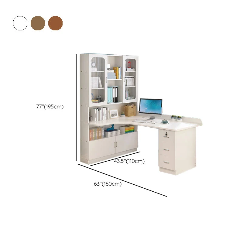 Table d'ordinateur portable de bureau de forme irrégulière, bureau d'écriture en bois avec 3 tiroirs pour la maison Clearhalo