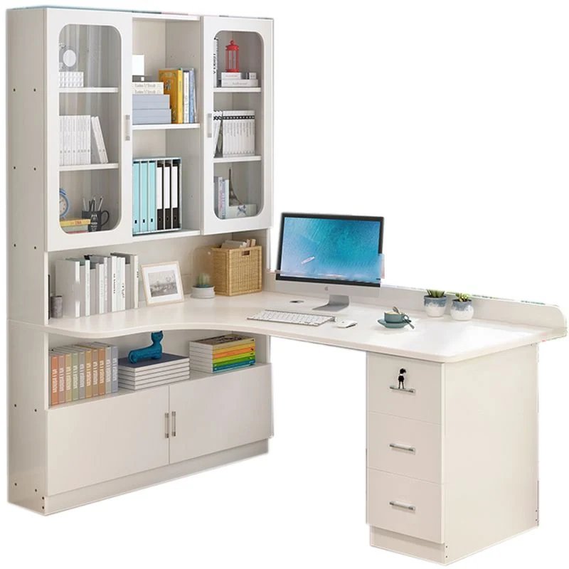 Table d'ordinateur portable de bureau de forme irrégulière, bureau d'écriture en bois avec 3 tiroirs pour la maison Clearhalo