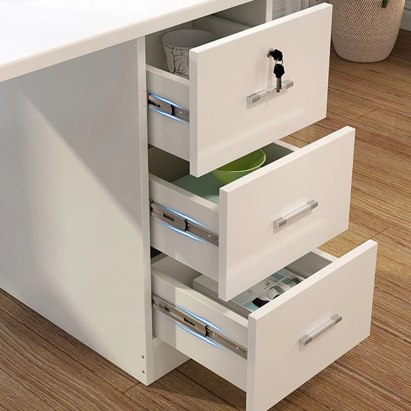 Table d'ordinateur portable de bureau de forme irrégulière, bureau d'écriture en bois avec 3 tiroirs pour la maison Clearhalo
