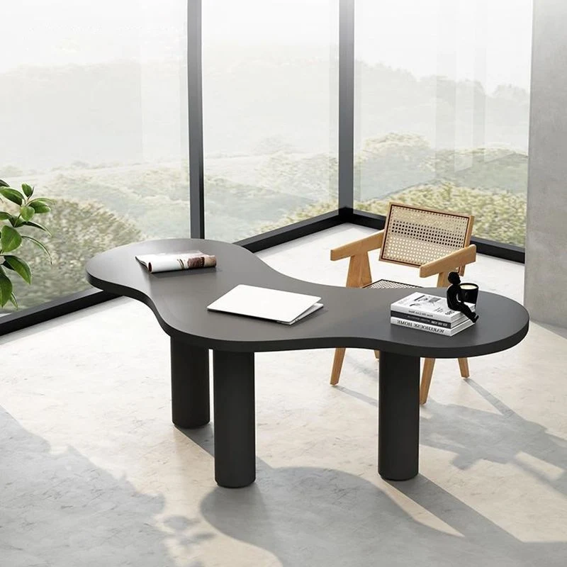 Table d'ordinateur portable de bureau de forme spéciale, bureau d'écriture blanc/noir pour le bureau Clearhalo