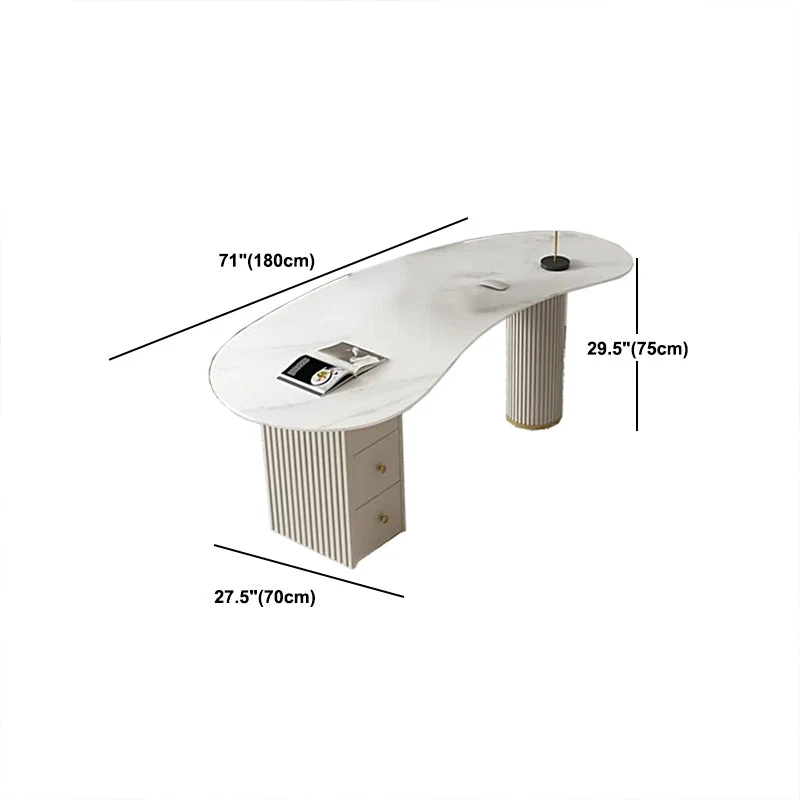 Table d'ordinateur portable incurvée de bureau moderne et contemporaine avec tiroirs Clearhalo