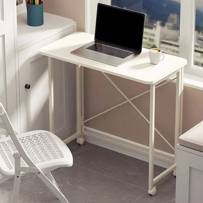 Table d'ordinateur portable pliable de forme rectangulaire, bureau d'écriture en bois marron/blanc Clearhalo