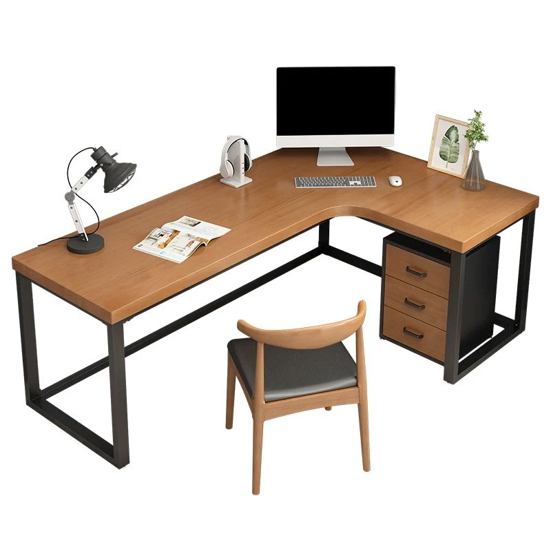 Table d'étude moderne en forme de L, table d'écriture fixe en bois massif de pin, sans armoire Clearhalo