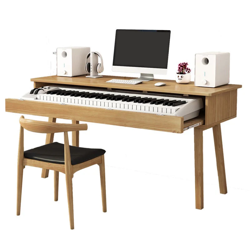 Table de piano naturelle de style moderne, bureau d'ordinateur à base Parsons en bois massif Clearhalo