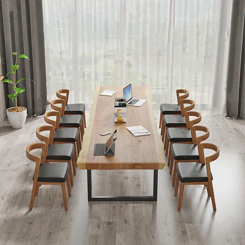 Table de réunion en bois massif, bureau à domicile, bureau d'écriture moderne de forme libre Clearhalo