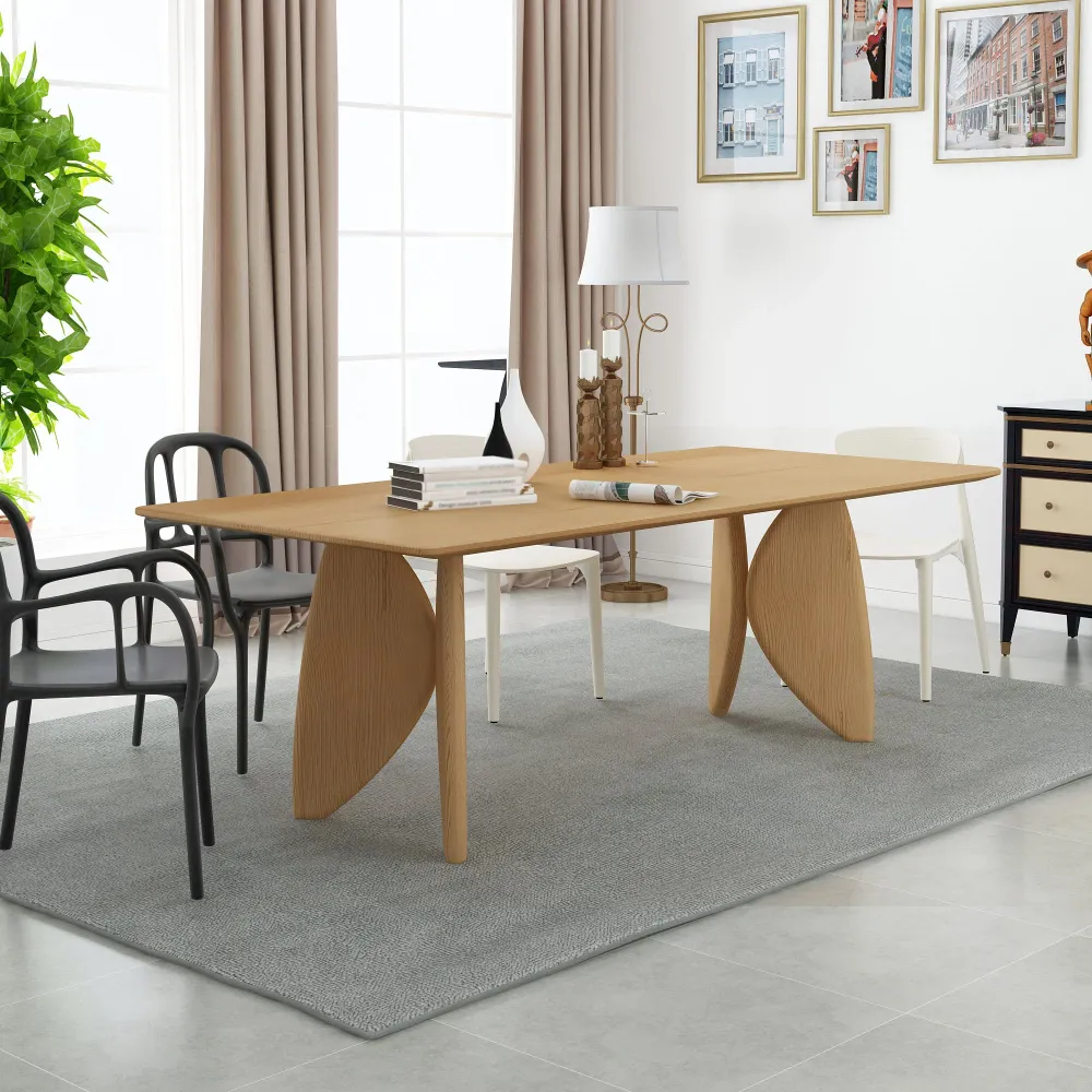 Table de réunion en bois massif, bureau à domicile, bureau de travail moderne incurvé Clearhalo
