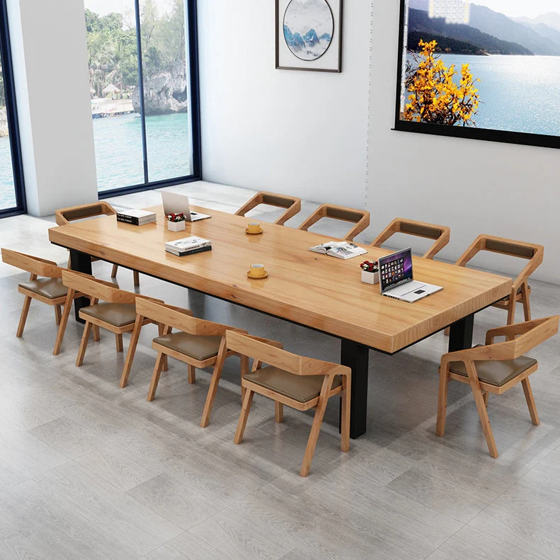 Table de réunion en bois massif, bureau rectangulaire moderne Clearhalo