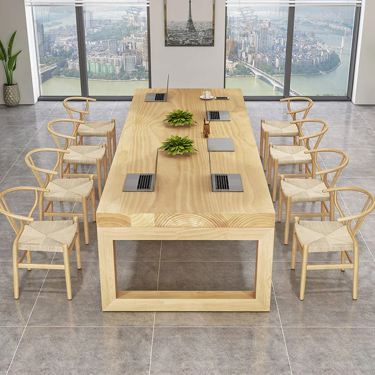 Table de réunion en bois massif Table de bureau moderne avec socle traîneau Clearhalo