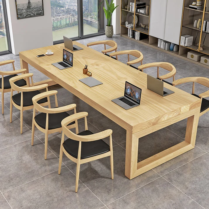 Table de réunion en bois massif Table de bureau moderne avec socle traîneau Clearhalo