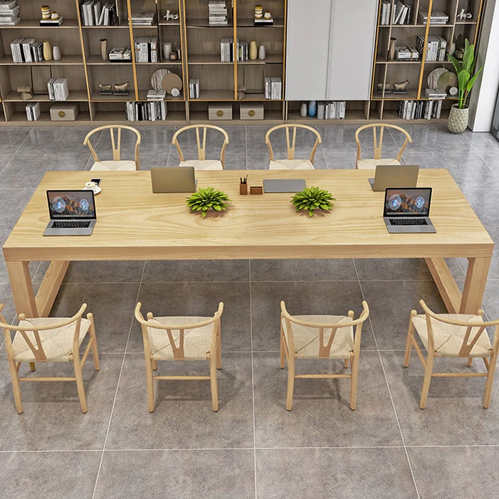 Table de réunion en bois massif Table de bureau moderne avec socle traîneau Clearhalo