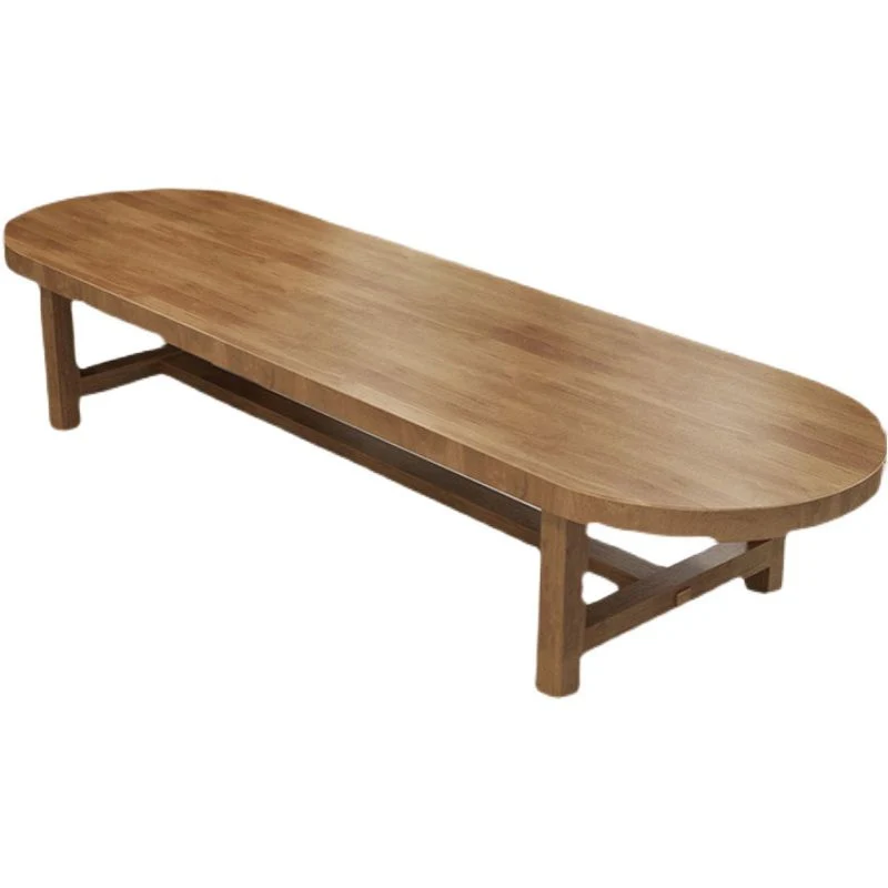 Table de réunion de bureau, bureau d'écriture moderne de forme ovale avec bois massif Clearhalo