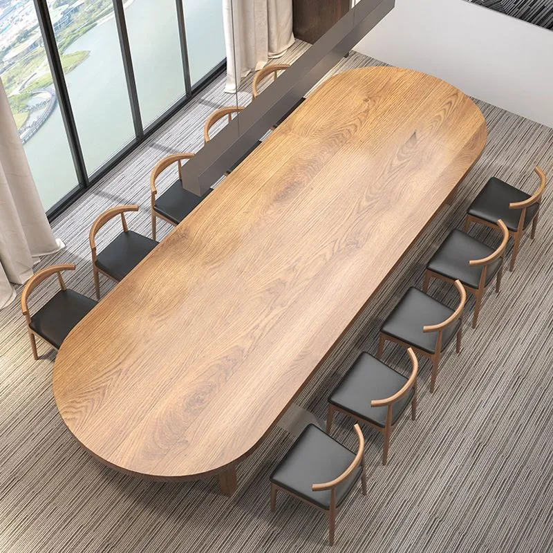Table de réunion de bureau, bureau d'écriture moderne de forme ovale avec bois massif Clearhalo