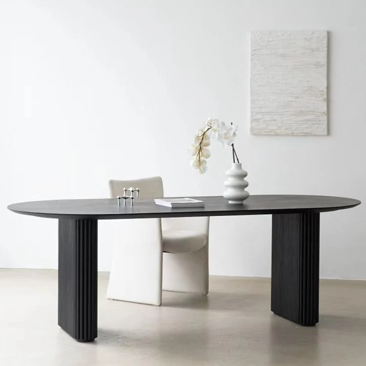 Table de réunion de forme ovale moderne, bureau d'écriture à domicile en bois massif Clearhalo