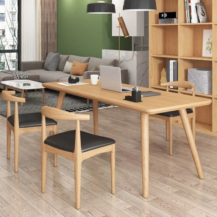 Table de réunion incurvée en bois massif, bureau à domicile, bureau d'écriture moderne Clearhalo