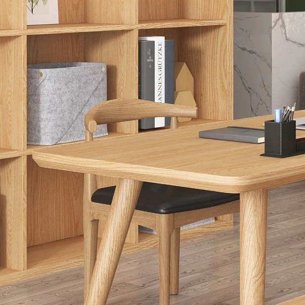 Table de réunion incurvée en bois massif, bureau à domicile, bureau d'écriture moderne Clearhalo