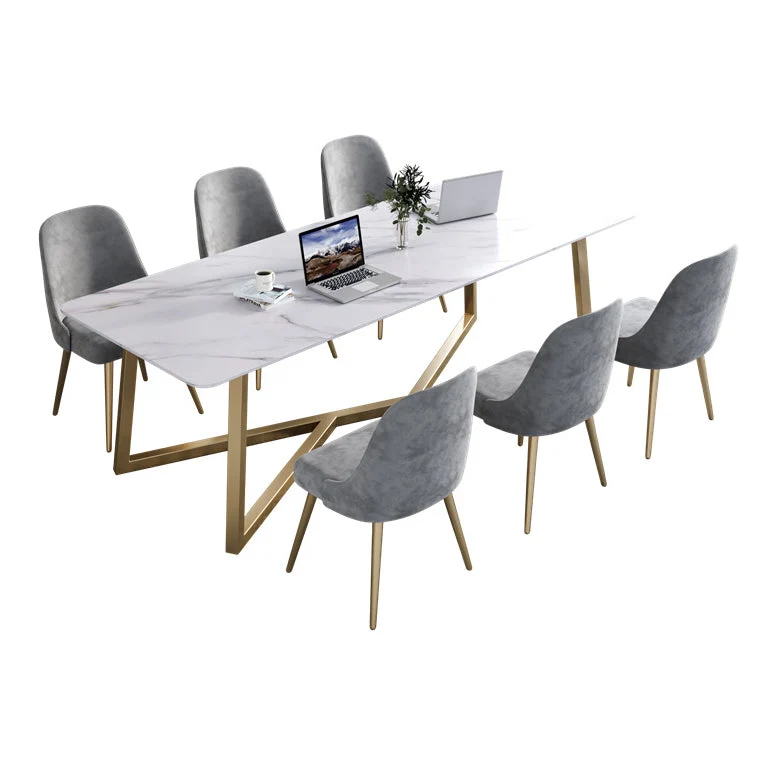Table de réunion moderne de forme rectangulaire, table d'écriture fixe en pierre Clearhalo