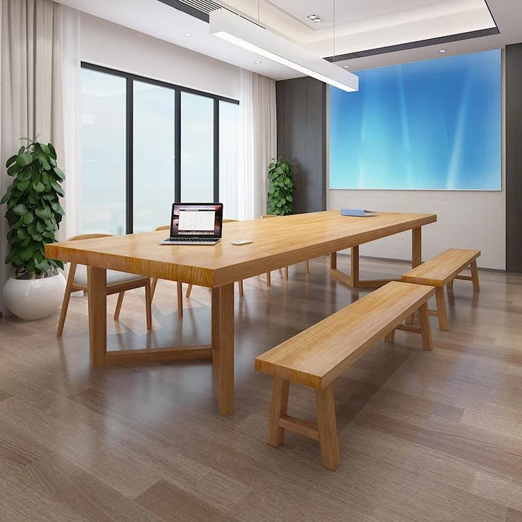 Table de réunion rectangulaire en bois massif, bureau d'écriture moderne Clearhalo