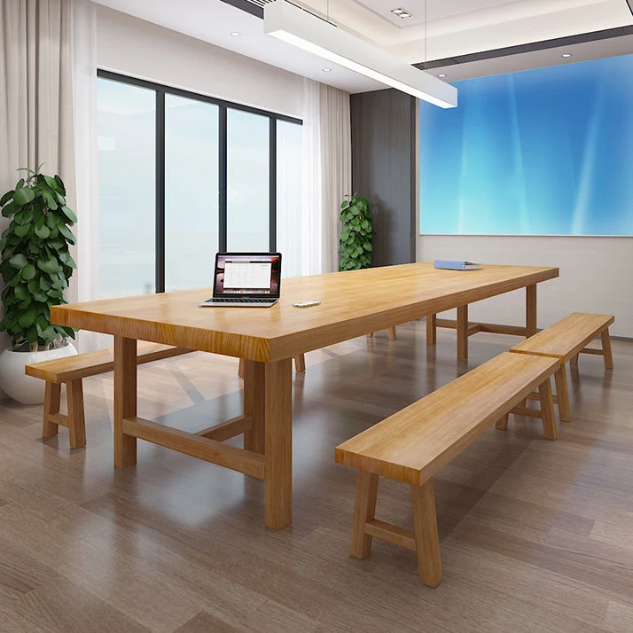 Table de réunion rectangulaire en bois massif, bureau d'écriture simple pour la maison et le bureau Clearhalo