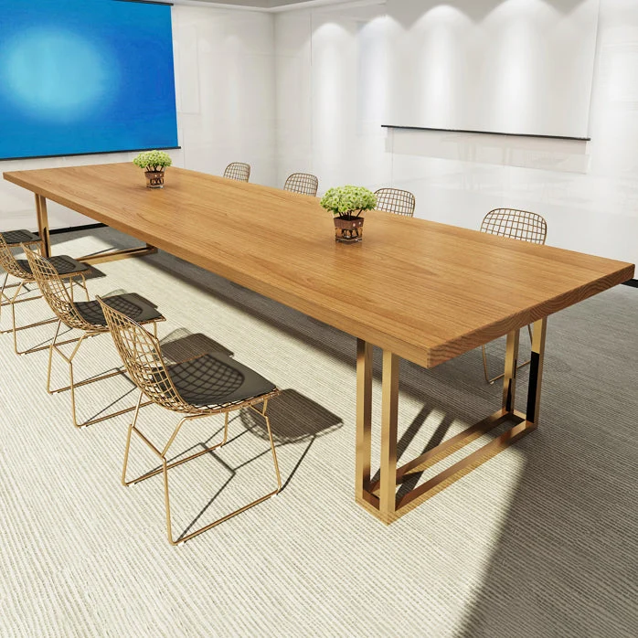 Table de réunion rectangulaire en bois massif, bureau d'écriture Glam pour bureau à domicile Clearhalo