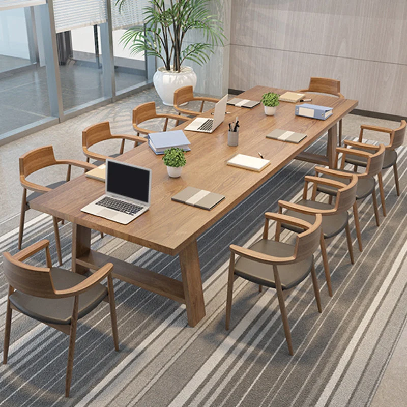 Table de réunion rectangulaire en bois massif, bureau à domicile, bureau d'écriture moderne Clearhalo