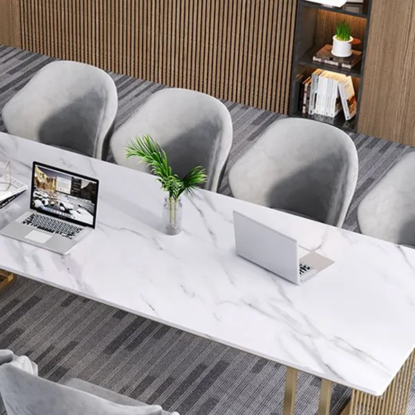Table de réunion rectangulaire simple, bureau de travail fixe en pierre pour le bureau Clearhalo