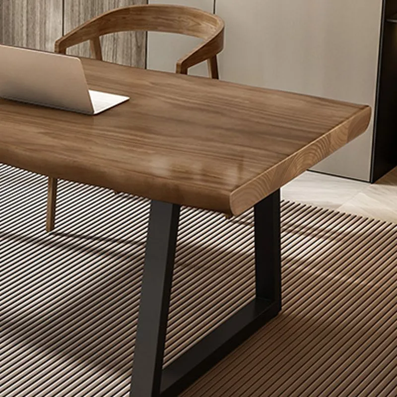 Table de travail de bureau de forme libre, bureau d'écriture moderne en bois massif Clearhalo