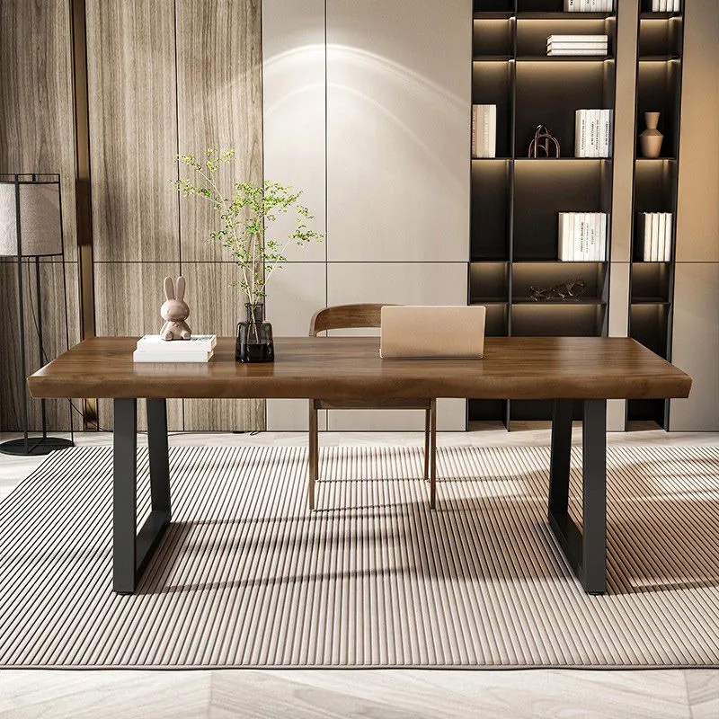 Table de travail de bureau de forme libre, bureau d'écriture moderne en bois massif Clearhalo