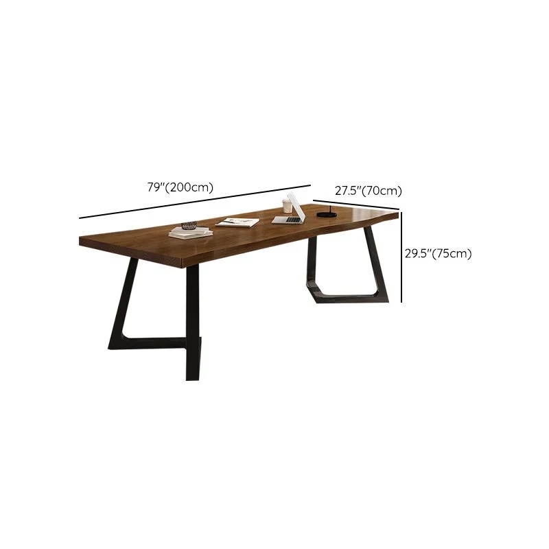 Table de travail à domicile de forme irrégulière, bureau d'écriture en bois marron Clearhalo