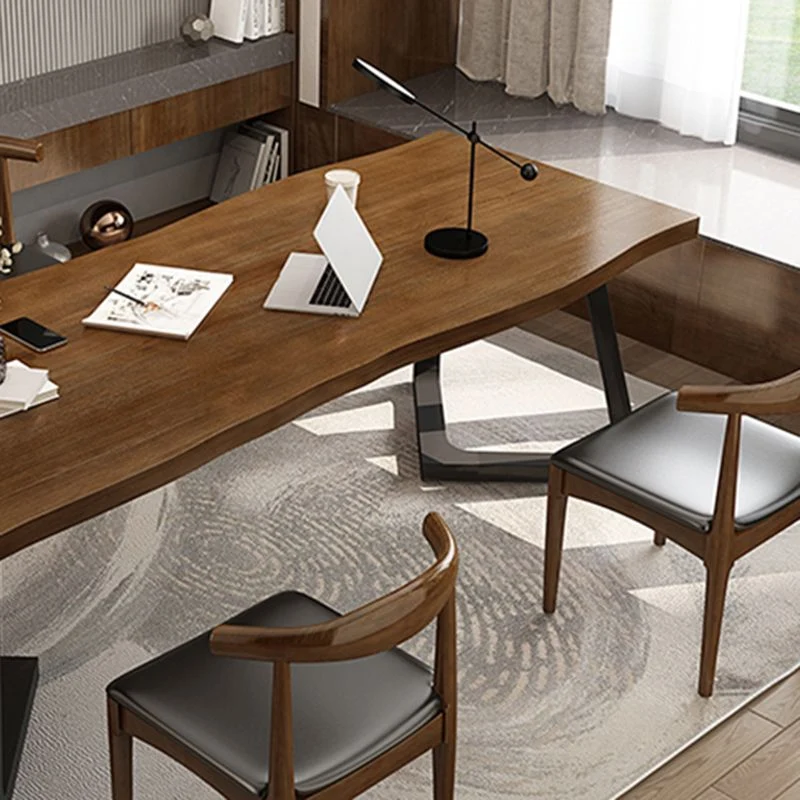 Table de travail à domicile de forme irrégulière, bureau d'écriture en bois marron Clearhalo