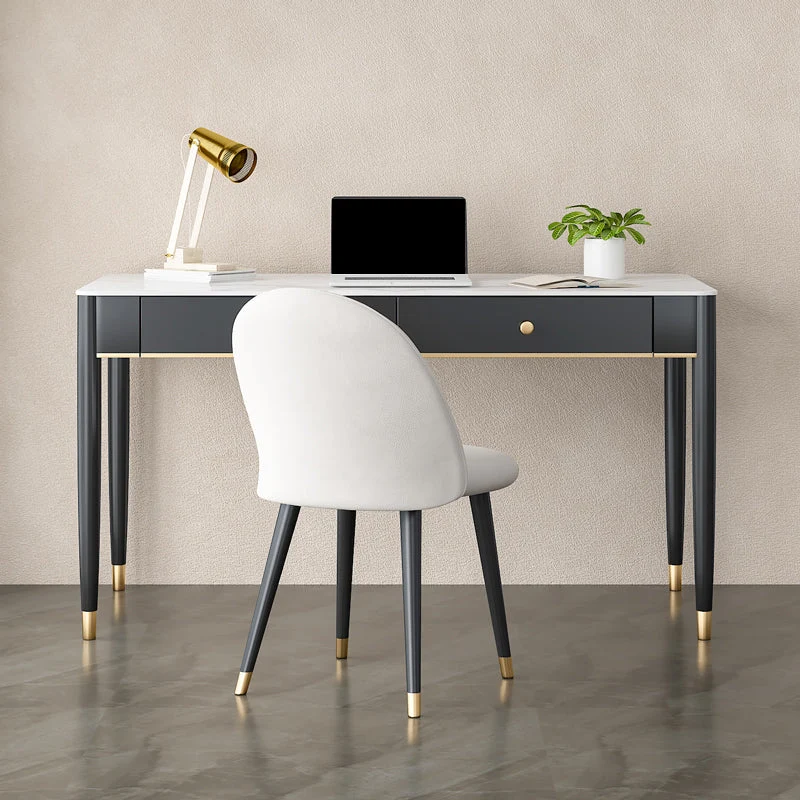 Table de travail à domicile de forme rectangulaire, bureau d'écriture en pierre en blanc et noir Clearhalo