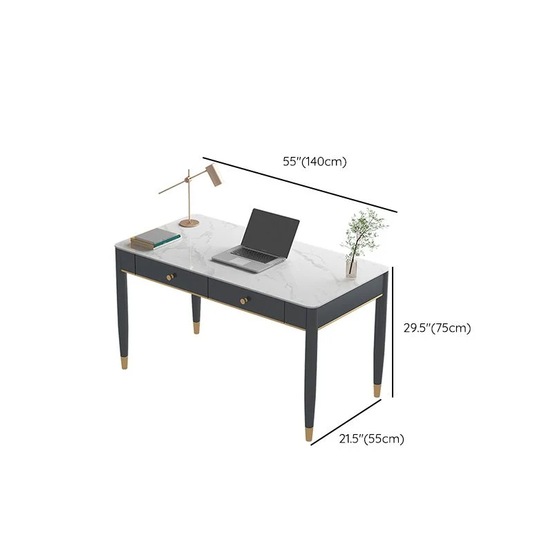 Table de travail à domicile de forme rectangulaire, bureau d'écriture en pierre en blanc et noir Clearhalo