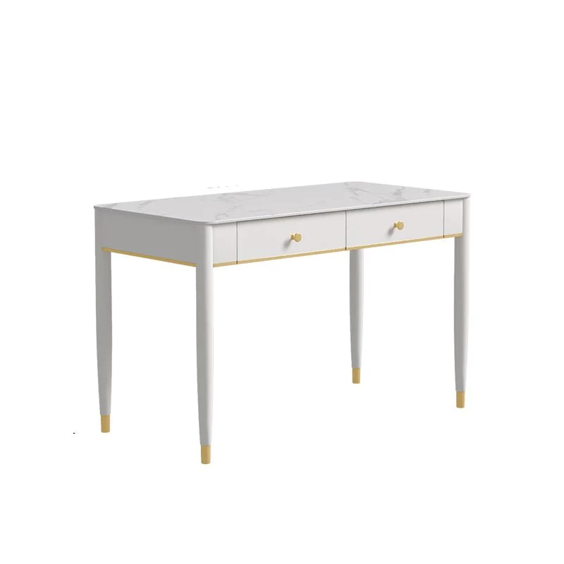 Table de travail à domicile de forme rectangulaire, bureau d'écriture en pierre blanc Clearhalo