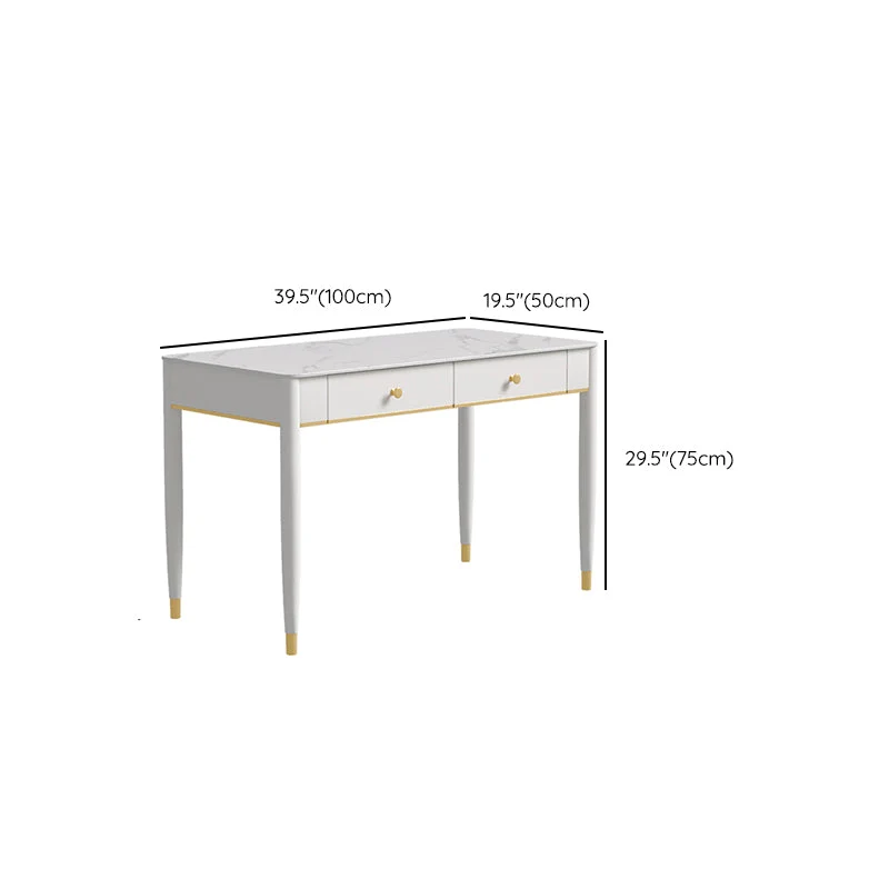 Table de travail à domicile de forme rectangulaire, bureau d'écriture en pierre blanc Clearhalo