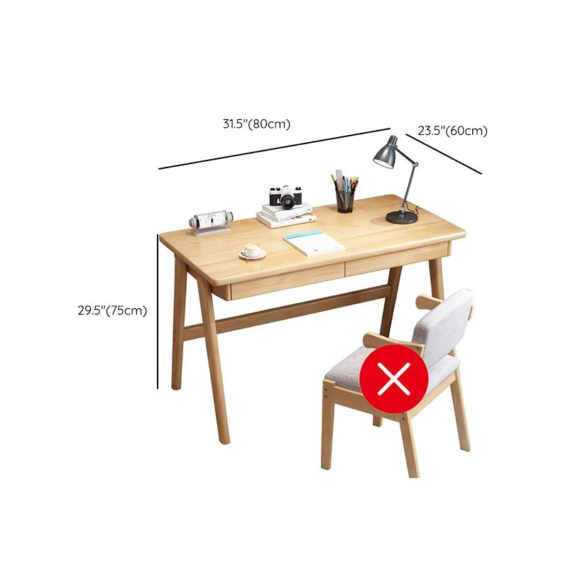 Table de travail à domicile de forme rectangulaire, bureau d'écriture en bois naturel Clearhalo
